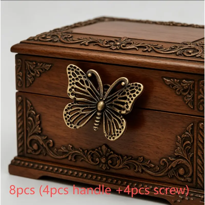 8pcs (4pcs handle +4pcs screw) antique butterfly handle/zinc alloy handle French retro chest door handle/drawer handle European wardrobe hardware