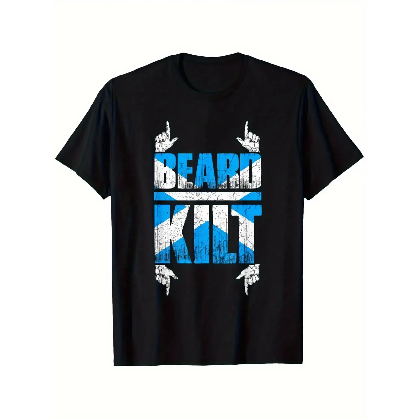 Men's Casual Short-Sleeve Cotton T-Shirt - Scotland Flag, Beard, Kilt Retro Distressed Graphic, Classic National Style Tops, Ideal St. Andrew’s Day Gift for Scottish Lovers, Brothers, Dad