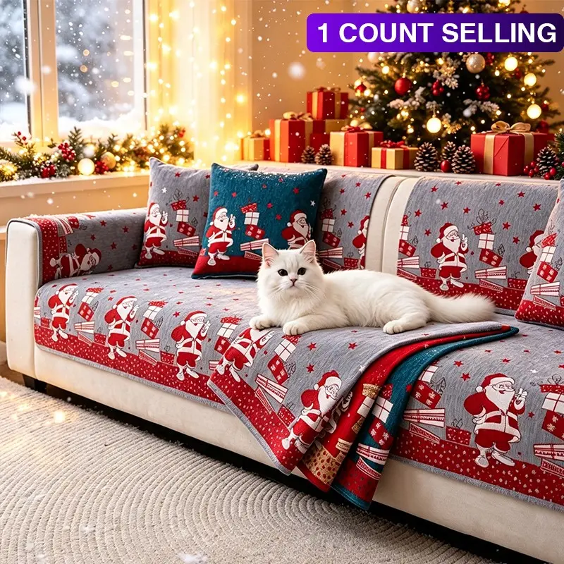 1pc Santa Claus Pattern Chenille Sofa Cushion, All-Seasons, Pet-Friendly, Living Room Bedroom Decor, Reusable