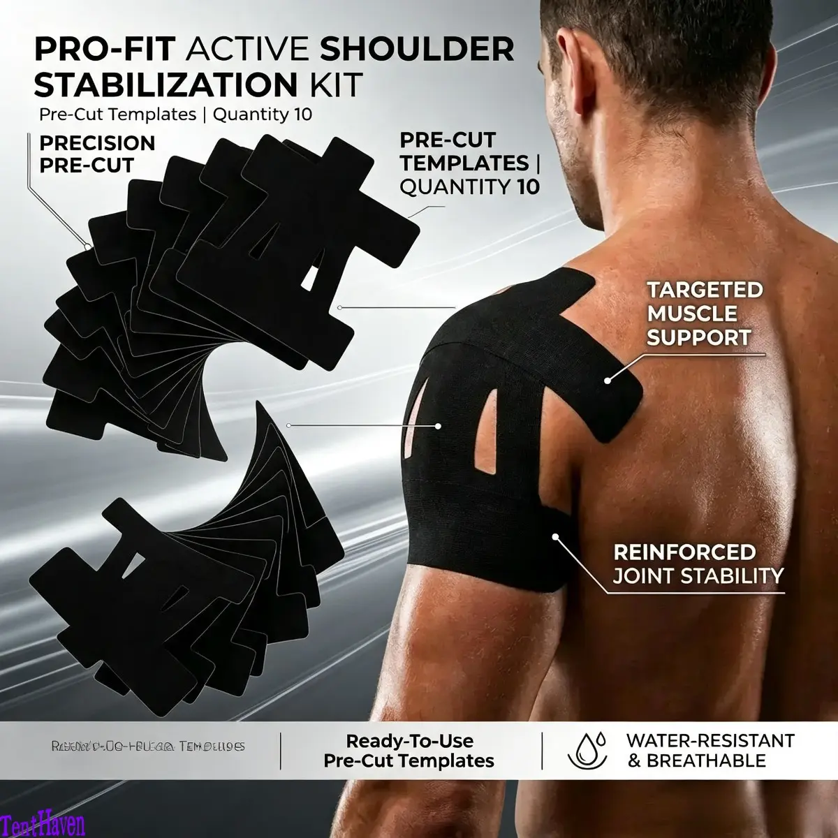 Pre-Cut Kinesiology Tape for Shoulder Pain Relief, Elastic Breathable Waterproof Sports Athletic Tape, Muscle Support & Shoulder Stabilization Physio Tape for Injury Recovery, Workout Sports Performance (Black)