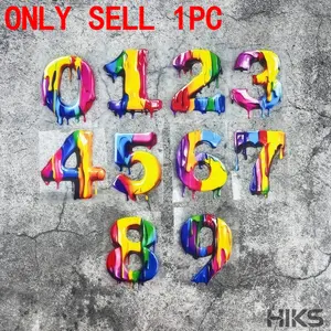 1-piece Rainbow Fluid Car Digital Sticker, Arabic Numbers 0123456789 to Choose, Self-Adhesive Car Sticker; Waterproof, Sunproof, and Scratch-Resistant; Suitable for Car Body, Fenders, Motorcycles, Helmets, etc.; The Best Choice for Creative Enthusiasts