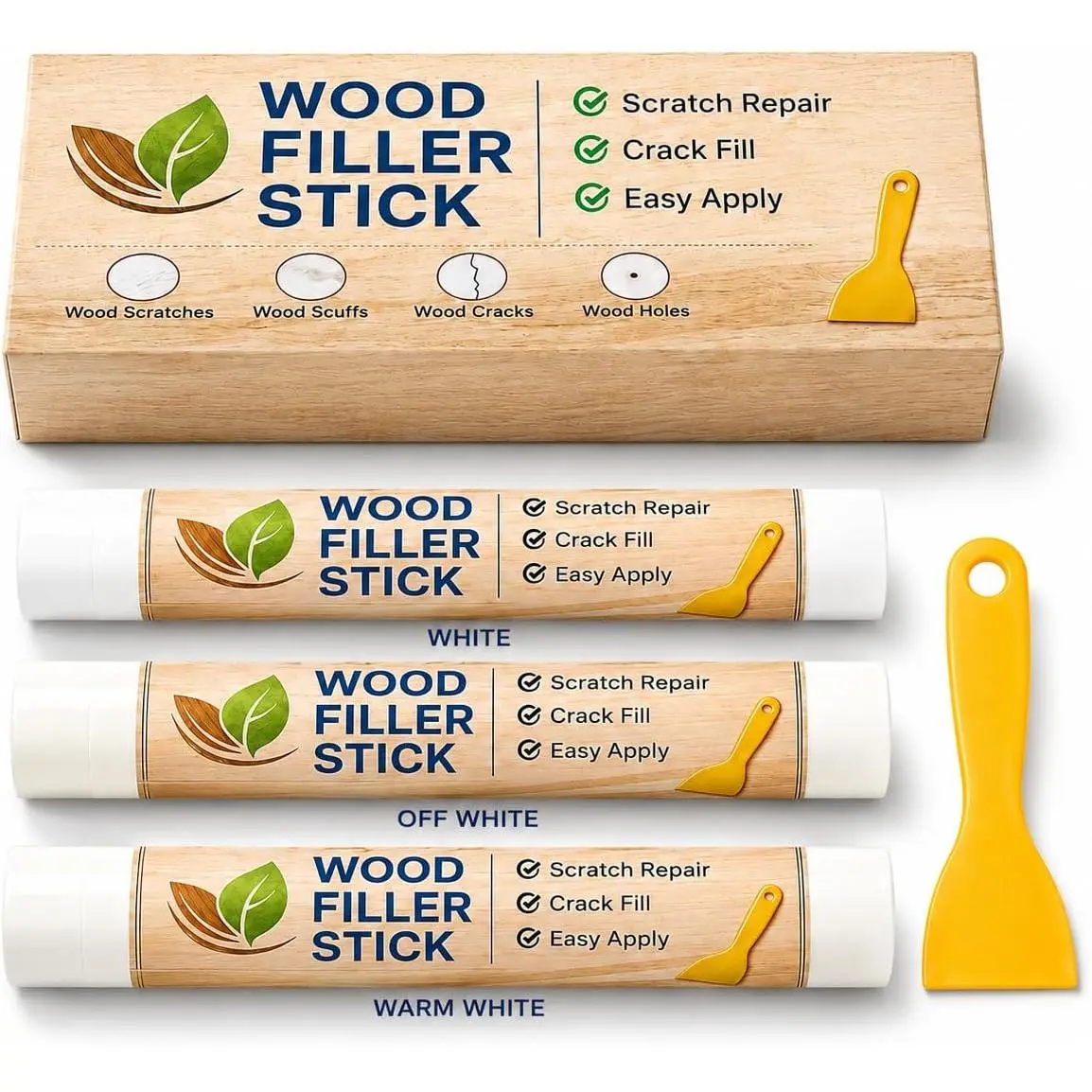 White  Filler Sticks 3 Pack,  Fix Stick  Repair,  Repair Kit for , Crack, Scuffs, Gouges  Wooden Funiture, Floors, Cabinets, Tables, and Doors