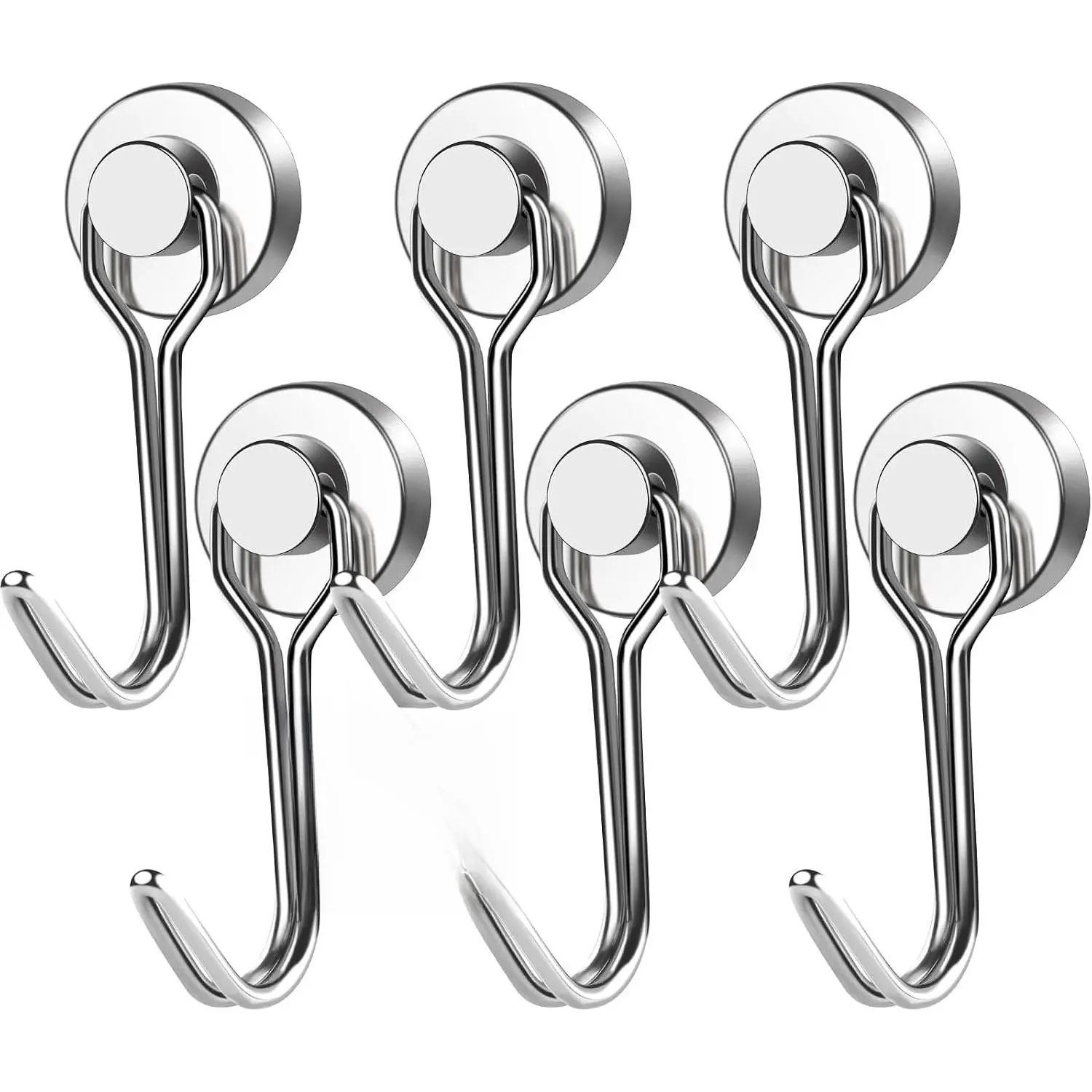 6 Pack New Upgraded Swivel Swing Magnetic Hooks, Maximum 30 LBS Strong Neodymium Magnet Hooks, 60mm(2.36in) Heavy Duty Refrigerator Hooks for Metal Surfaces