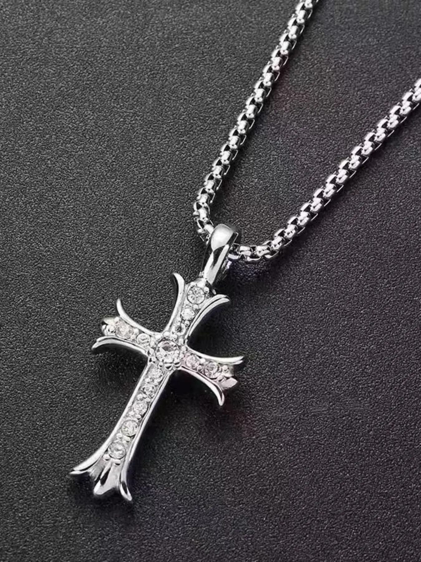 Titanium steel cross-shaped diamond-studded necklace Cross Pendant - suitable for both men and women. Hip-hop style, high-end accessory, Bling necklace. Sweater chain, hoodie chain. Jewelry Necklace