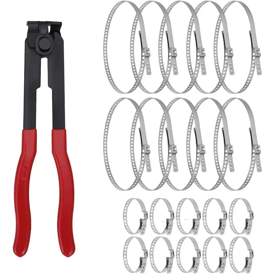 GJANSH CV Boot Clamp Plier with 20PCS Stainless Steel Crimp Bands, 10PCS Small and 10PCS Large Universal Adjustable Drive Shaft Drive Shaft Joint Boot Crimp Clamps for Most Cars
