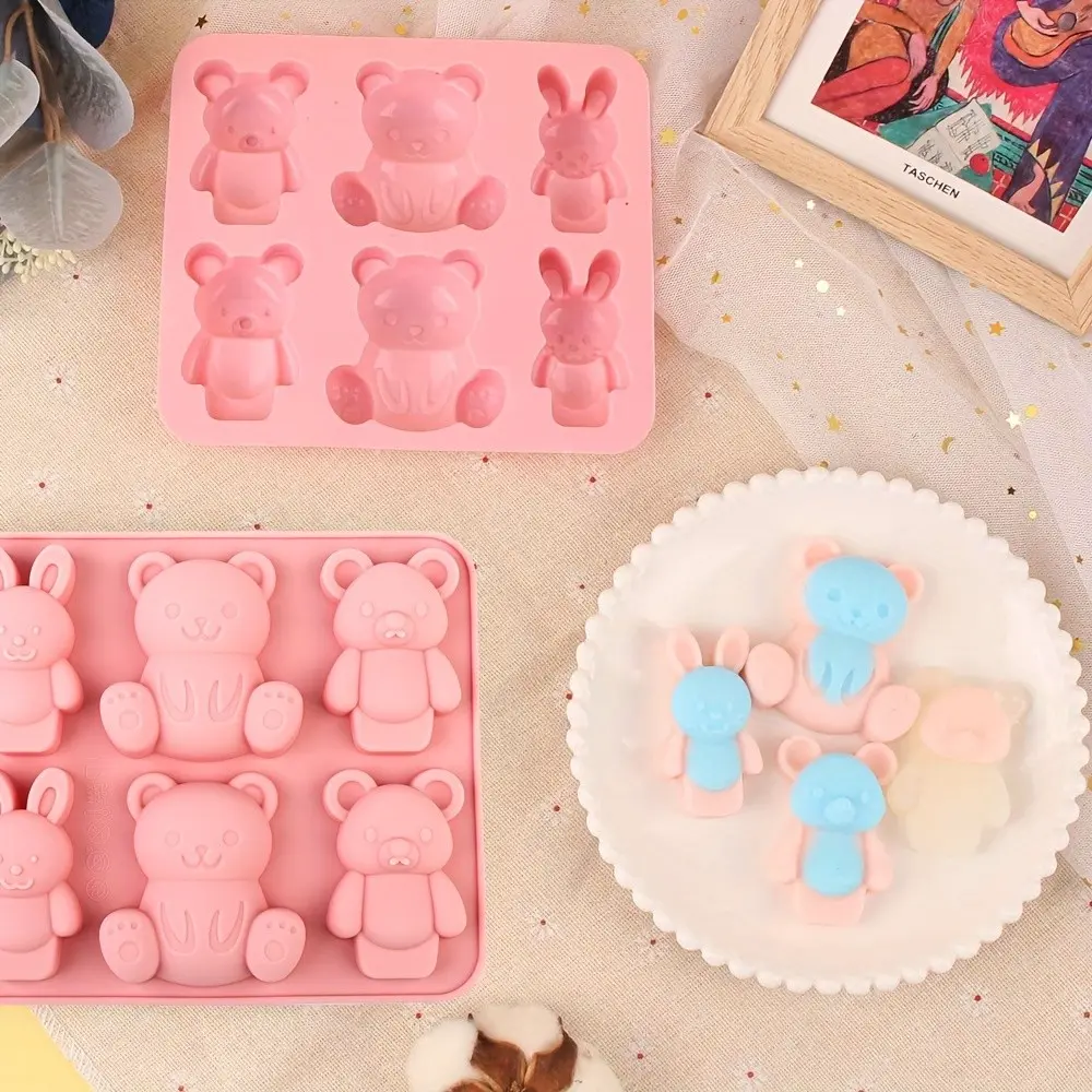 1pc Silicone Chocolate Mold, Rabbit/bear Shape, Food Grade Non Toxic Bakeware Reusable Cake Mold, Animal Series, 6-Piece Set, Ideal for Baking and Decoration