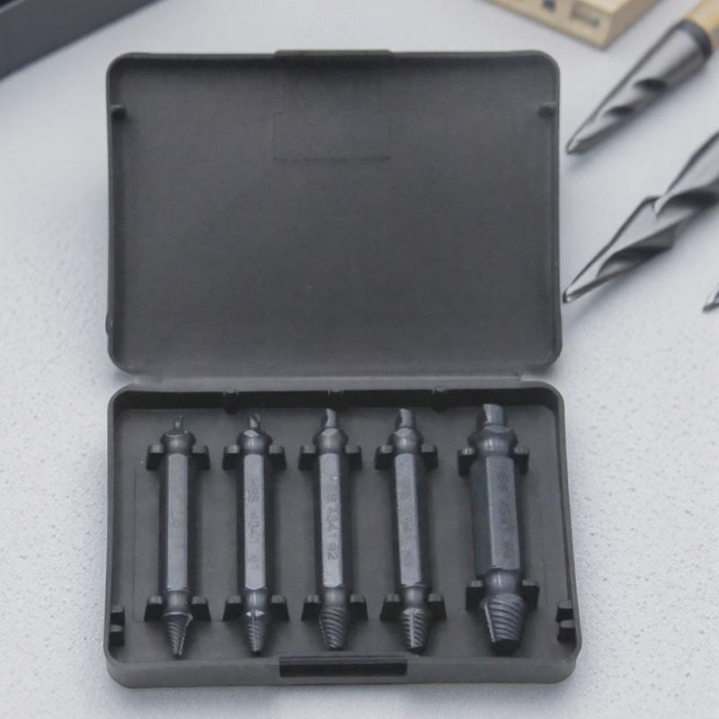 HSS Nitrided Screw Extractor Set 4 or 5 Pcs Broken Bolt Remover Drill Bit Kit Home Mechanical Repair Tools Metal Drilling Damaged Screw Removal Thread Repair Emergency Tool High Efficiency Stripped Screw Extractor Set