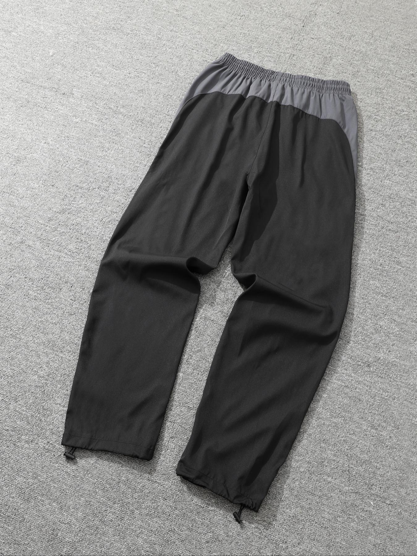 Men's Fashion Casual Sports Pants, Side Color Block Patchwork, American Vintage Style, Adjustable Elastic Waistband, Daily Wear, Breathable Athletic Bottoms