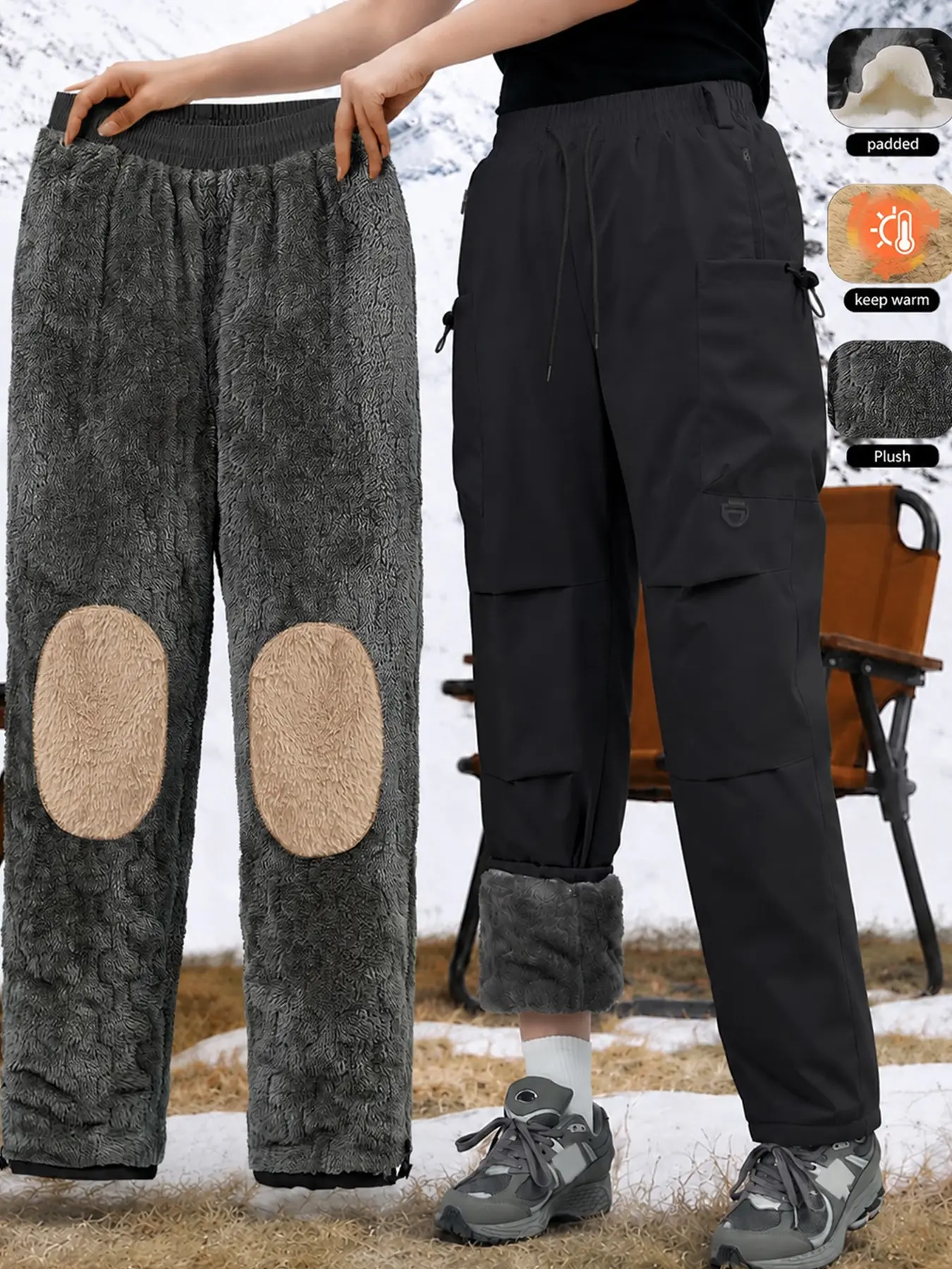 Women's Winter Insulated Outdoor Thickened Sports Pants, Zip Pocket Fleece Lined Straight Ski Pants, Ideal for Snowy Activities, Outdoor Sports Trousers