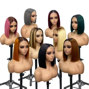 YWhair Short Bob Human Hair Wigs for Black Women, 10 Inch Bone Straight Brazilian Hair with 2x6 Transparent Swiss Lace, 12A Grade, Wigs Human Hair