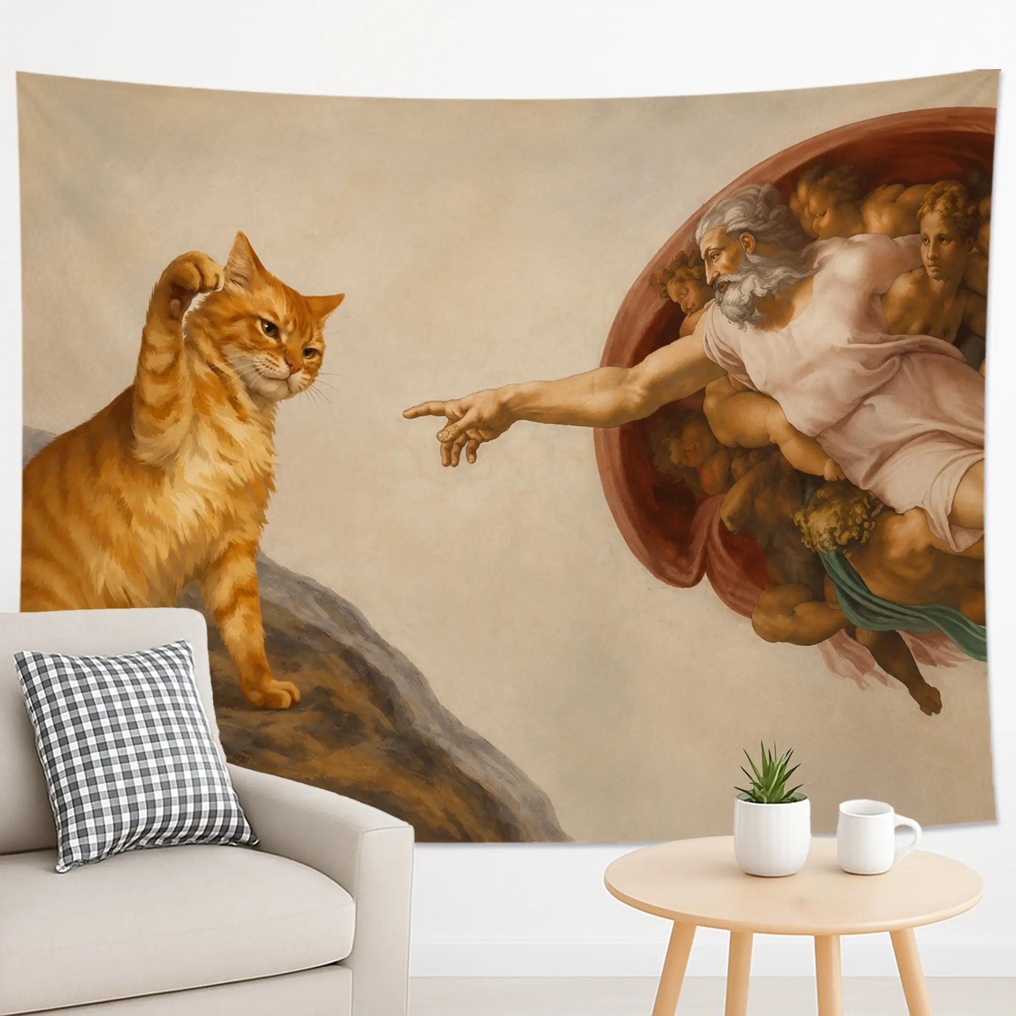 1PC Vintage Art Cat Wall Tapestry, Funny Classical Painting Style, Decorative Wall Hanging for Cat Lovers Dorm Bedroom