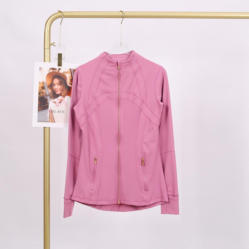 LULU  Same style  Women's Stand-Up Collar Gold Zipper Yoga Top, Spring-Style Fitted Top, Sports Jacket, Fitness Long-Sleeve Sun Protection Jacket