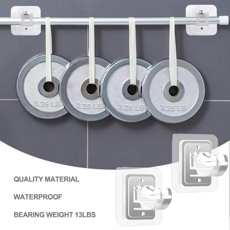 8PCS Self Adhesive Curtain Rod Holder No Drilling,No Drill Curtain Rod Brackets,Renter Friendly Draper Rod Hook,Nail Free Adjustable Non Screw Drapery Pole for Apartment Window Wall Door Ceiling Mount