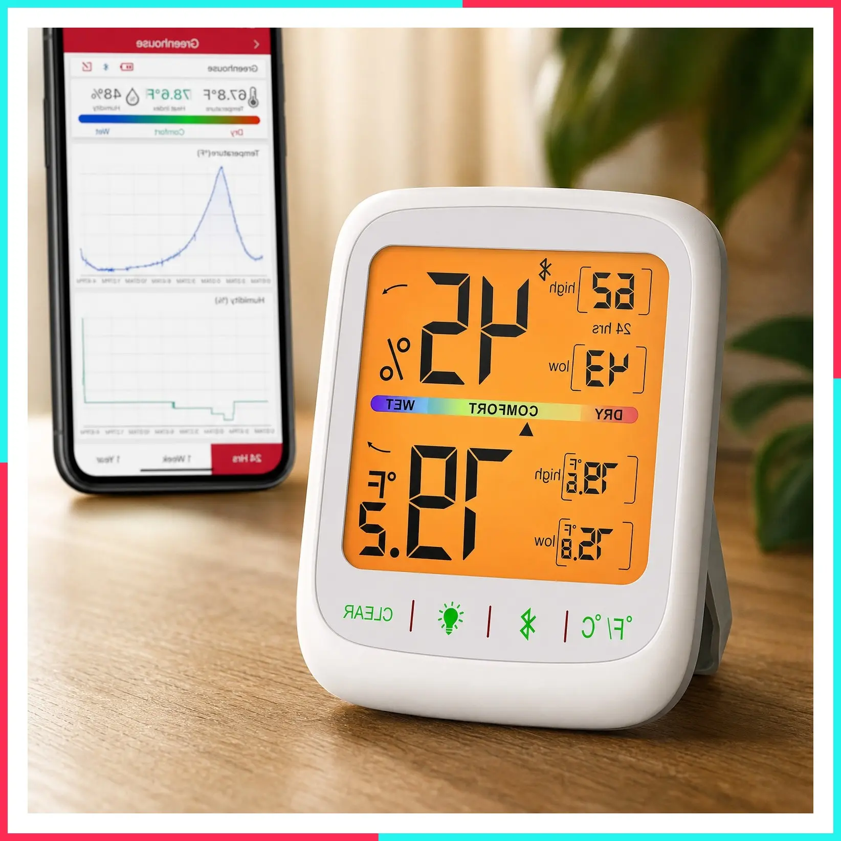 Bluetooth Hygrometer Thermometer with Large Backlit LCD | 260 ft Wireless Remote Temperature and Humidity Monitor, Indoor Room Thermometer and Humidity Gauge with Max Min Records