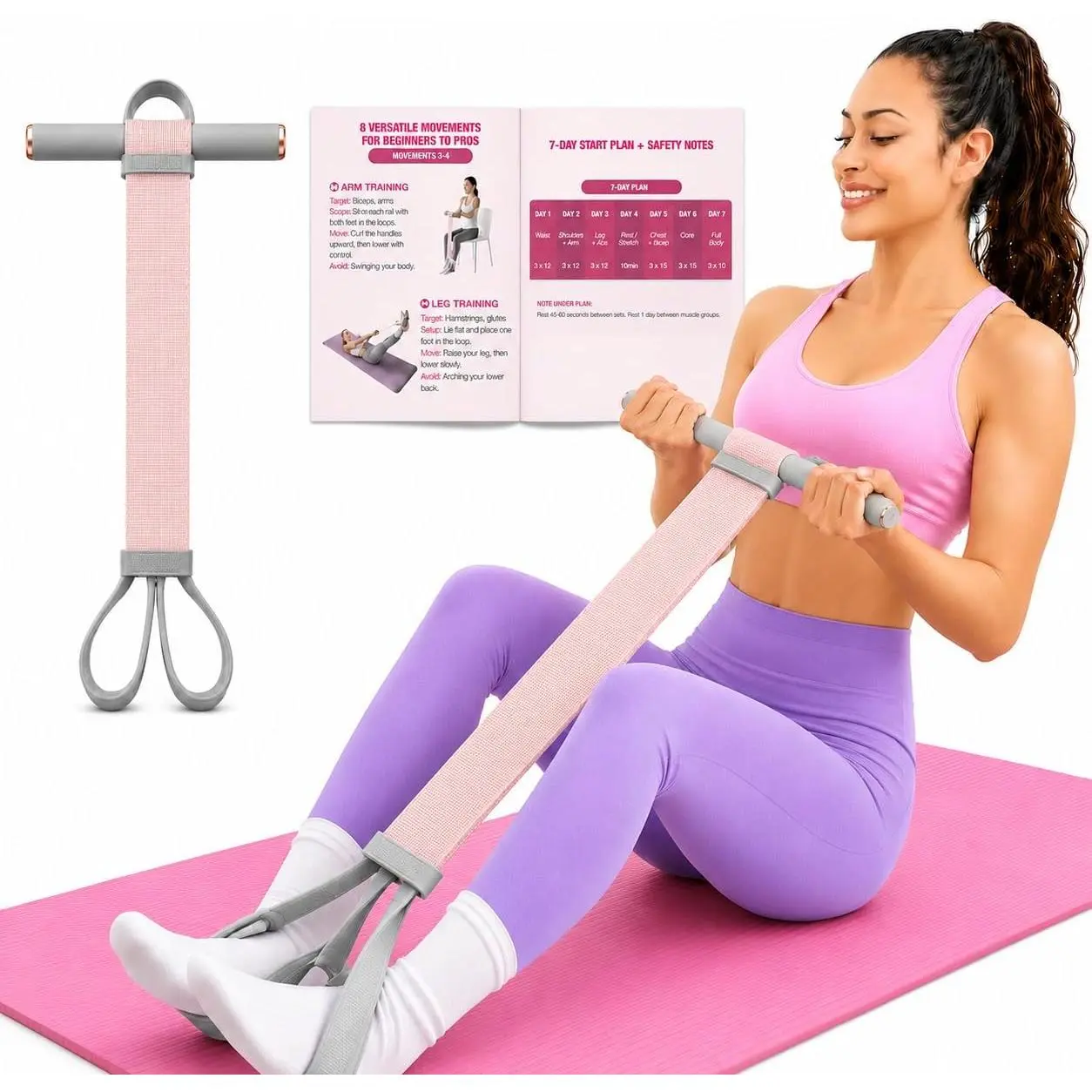 outdoors Daximo Multifunction Pedal Resistance Band with Handle, Break-Resistant High-Resilience Fabric Foot Pedal Resistance Band, Waist & Abs Full-Body Workout Band for Moms, Beginners & Home Fitness
