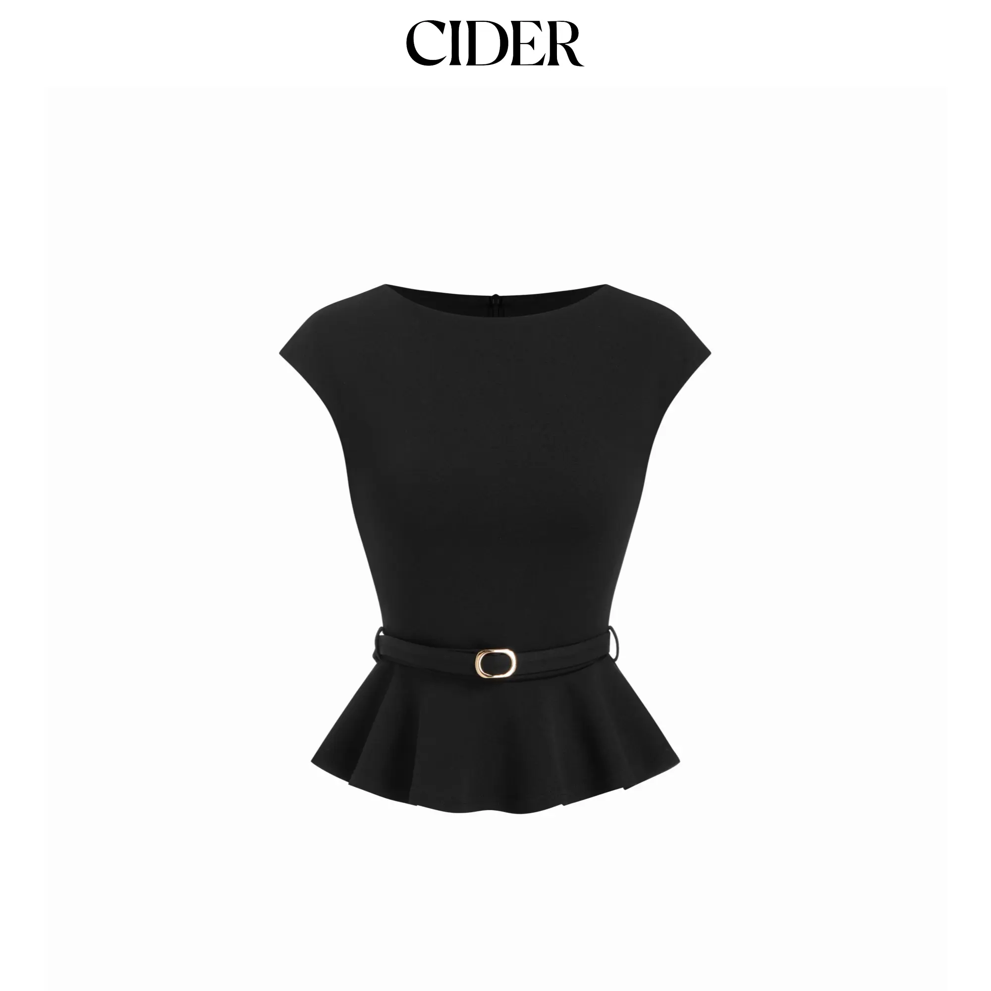 Cider Boat Neck Belted Ruffle Hem Metal Detail Peplum Top SummerWins SummerFinds