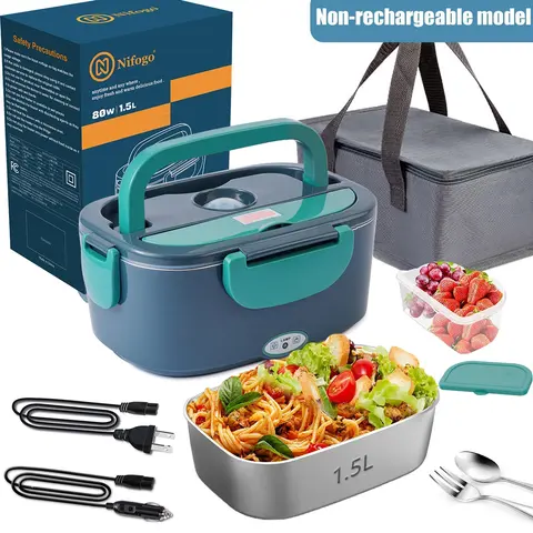 80W Fast Heating Thermal Lunch Box Warmer, 12-24V Portable 1.5L BPA-Free Black Leakproof Insulated Lunchbox with Fork, Spoon & Insulated Bag, On-the-Go Tableware (Meal Warmth Focused)