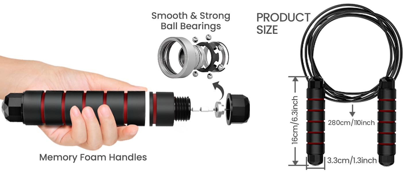 Speed Jump Rope with Ball Bearings, 160g Weighted Adjustable Steel Cable Skipping wire Rope, Tangle Free Fitness Jump Rope with Foam Handles, Cardio Workout Equipment for Women Men Kids, Home Gym Training Essential