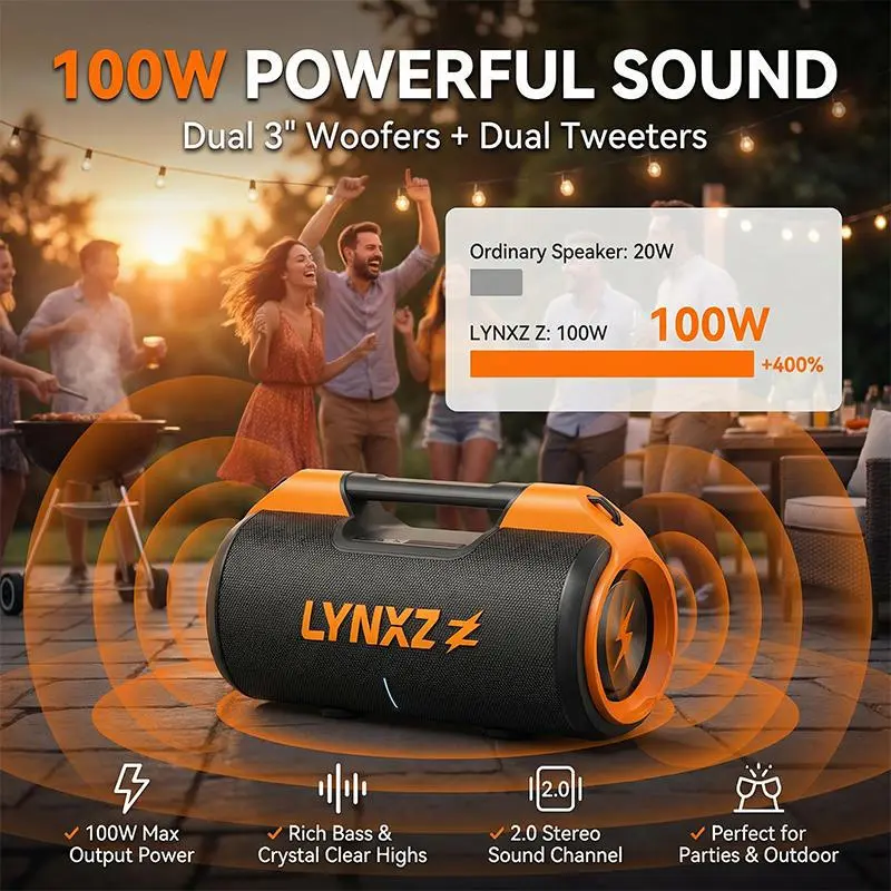 LYNXZ Portable Bluetooth Speaker BASS-15 - Plug-and-Play Karaoke Speaker with USB-C Connection, Hi-Fi Sound, Waterproof Tropical-Ready Audio, Immersive Audio, Phone Compatibility, Multiple Device Support, Premium Stereo for Hi-Fi Setup