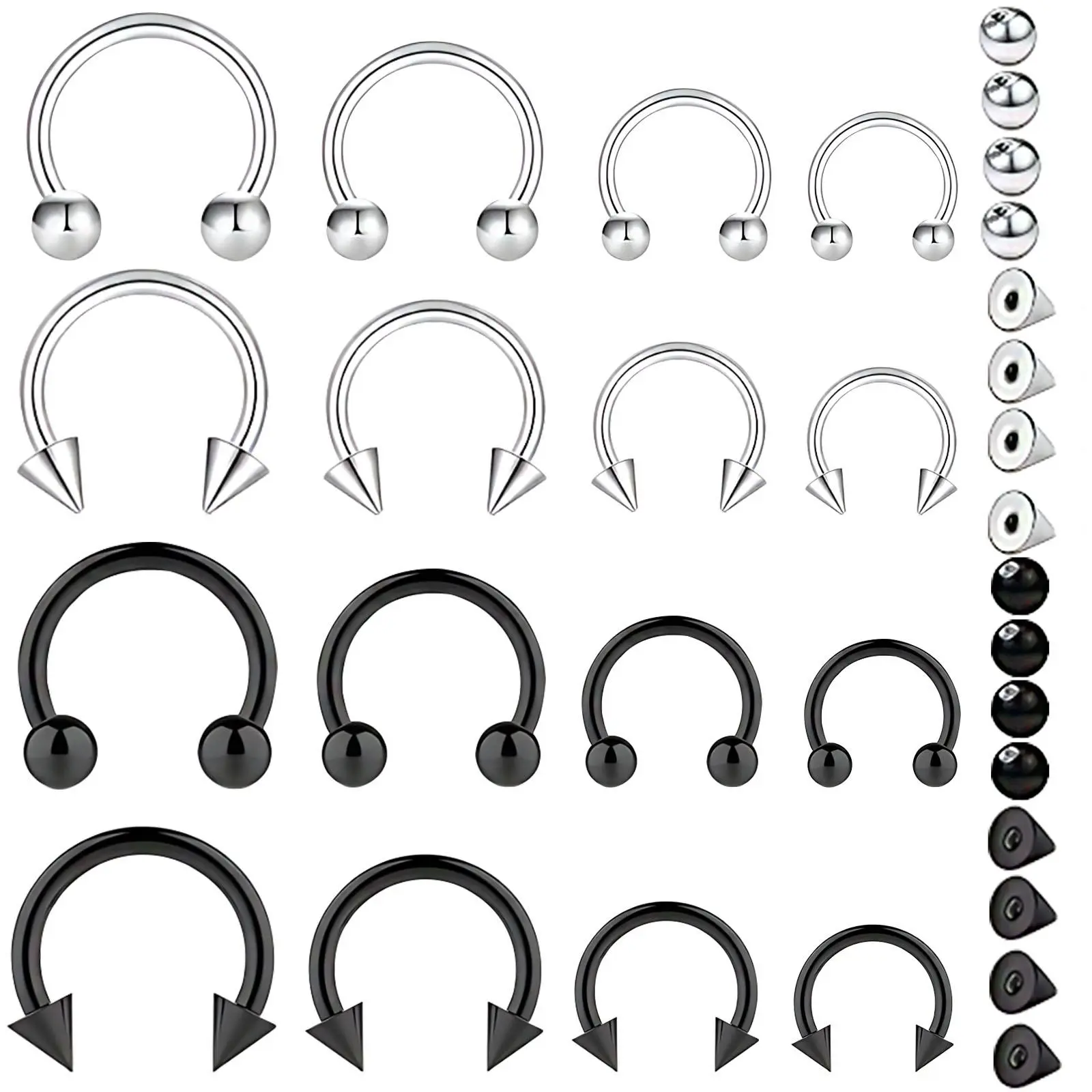 16pcs 16G Horseshoe Rings Surgical Steel Nose Septum Horseshoes Hoop Earring Eyebrow Tragus Smiley Lip Rings Stainless Steel Daith Helix Piercing Jewelry for Women Men, 6/8/10/12 mm