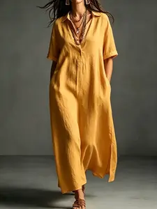 Women's Loose Linen Shirt Dress, Ultimate Comfort Slimming Summer, Casual Elegant Design, Perfect for Daily Wear
