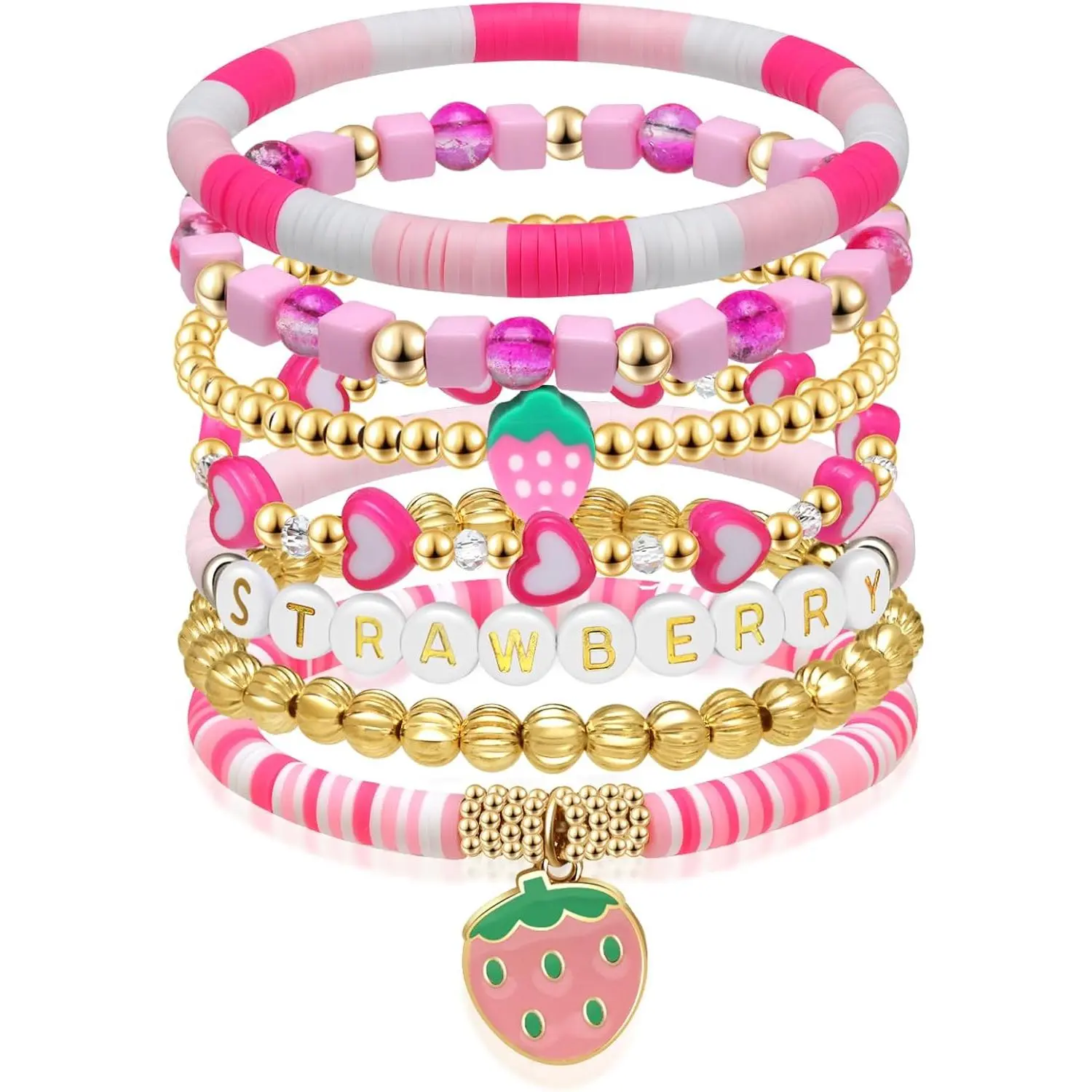 Strawberry Stackable Beaded Stretch for Girls Teens Charm   | Strawberry Beaded Bracelets  Stackable Charm Bracelet for Women