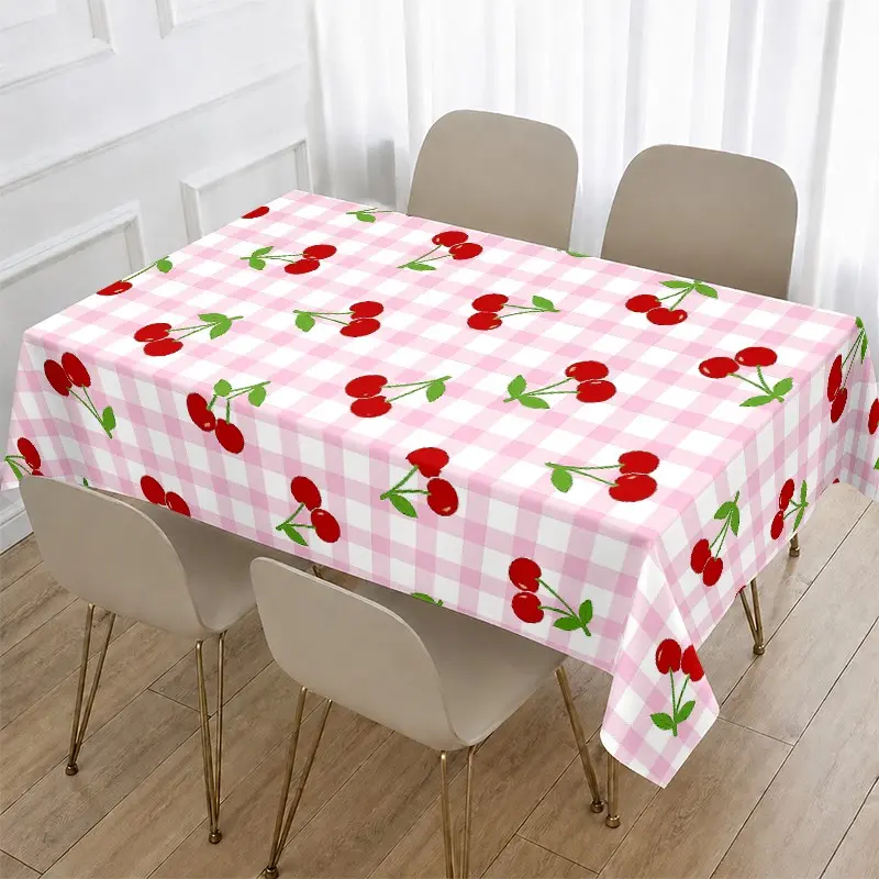 Cherry Pattern Tablecloth, Sweet Fruit Design, Waterproof and Easy to Clean, Adds Fresh Summer Charm to Kitchen, Perfect for Family Gatherings