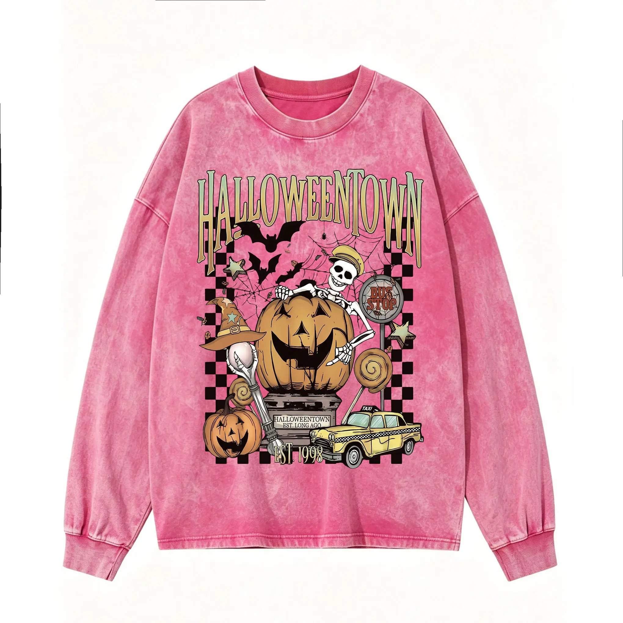 Halloweentown Sweatshirt, Vintage Pink Acid Wash Pumpkin Skeleton Shirt, Est 1998 Spooky Season Long Sleeve, 90s Movie Nostalgia Gift