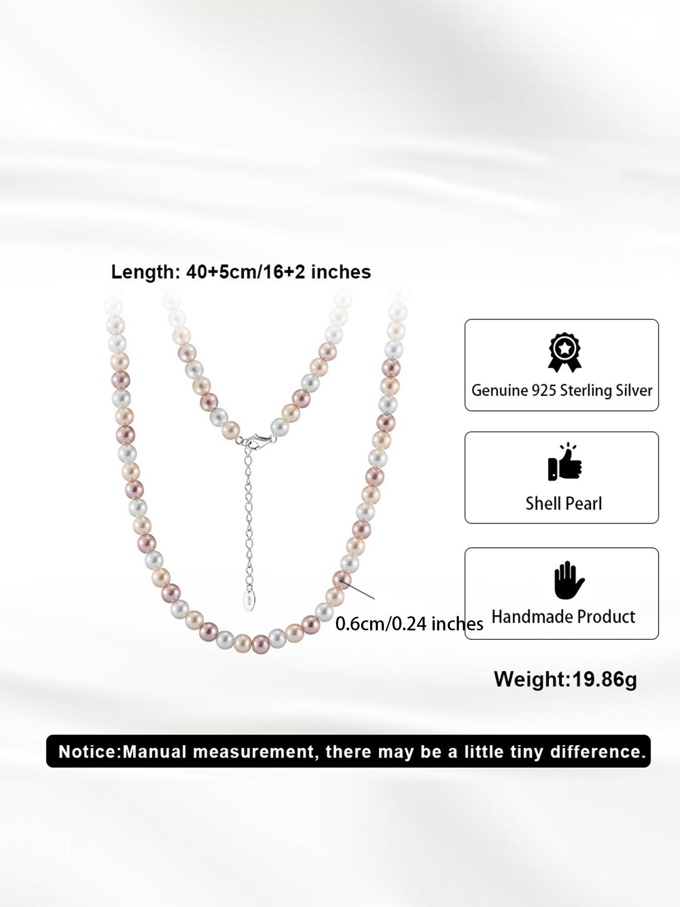 Vintage Mixed Color Shell Pearl Decorated Necklace with 925 Sterling Silver Chain, Fashion Jewelry Accessories for Women As Gift