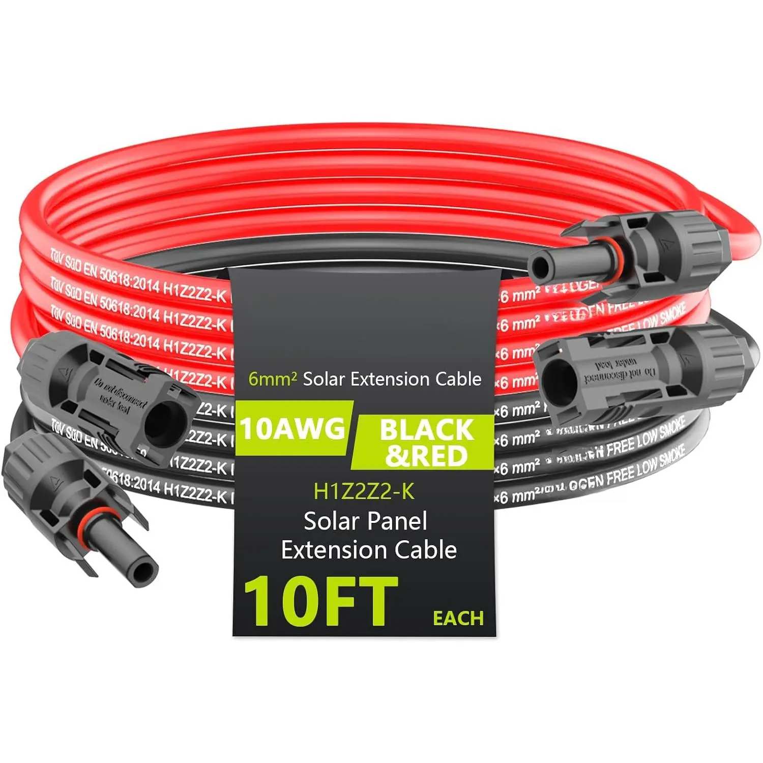 Solar Cable Extension 10Ft 10AWG, Solar Wire with Tool-Free Solar Connectors, Waterproof Solar Panel Extension Cable 6mm², PV Cable 10Gauge for Home Boat RV Solar Panels(10ft) : Patio, Lawn & Garden,electro,PVC,Wrap,Heat Shrink Tubing with Insulator Rings
