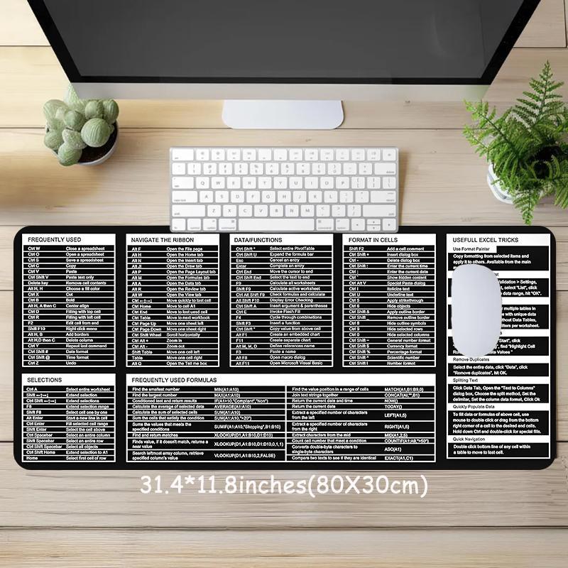 Excel Shortcuts Cheat Sheet Large Gaming Mouse Pad, Multi-size Non-slip Rubber Pad, Desktop Decoration Protection Pad for Laptop, Desktop Computer Games