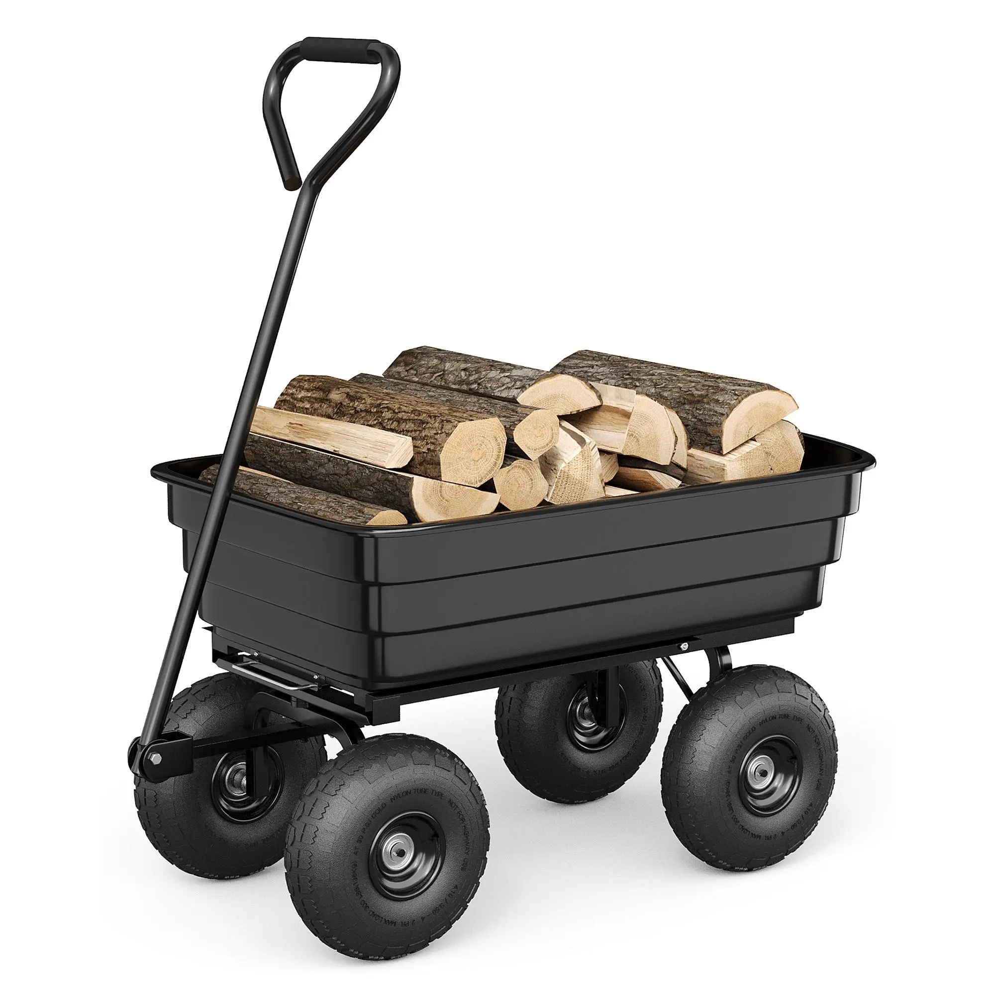 Heavy Duty Poly Garden Dump Cart 4 Cu Ft Utility Wagon, Quick Release Tipping, 4 All-Terrain Wheels, 600-1200 lbs Capacity, Ideal Wheelbarrow Replacement for Yard Lawn Landscaping