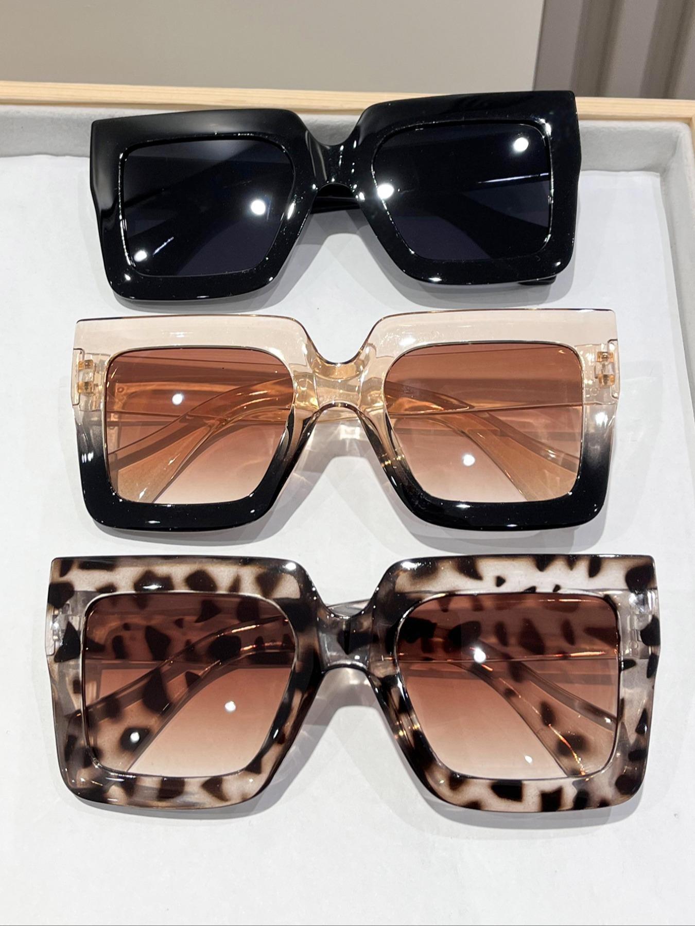 Women's Trendy Tinted Lens Square Frame, Vintage Casual Leopard Pattern Sunglasses for Everyday Use, Fashion Modern Accessories for Outdoor Activities