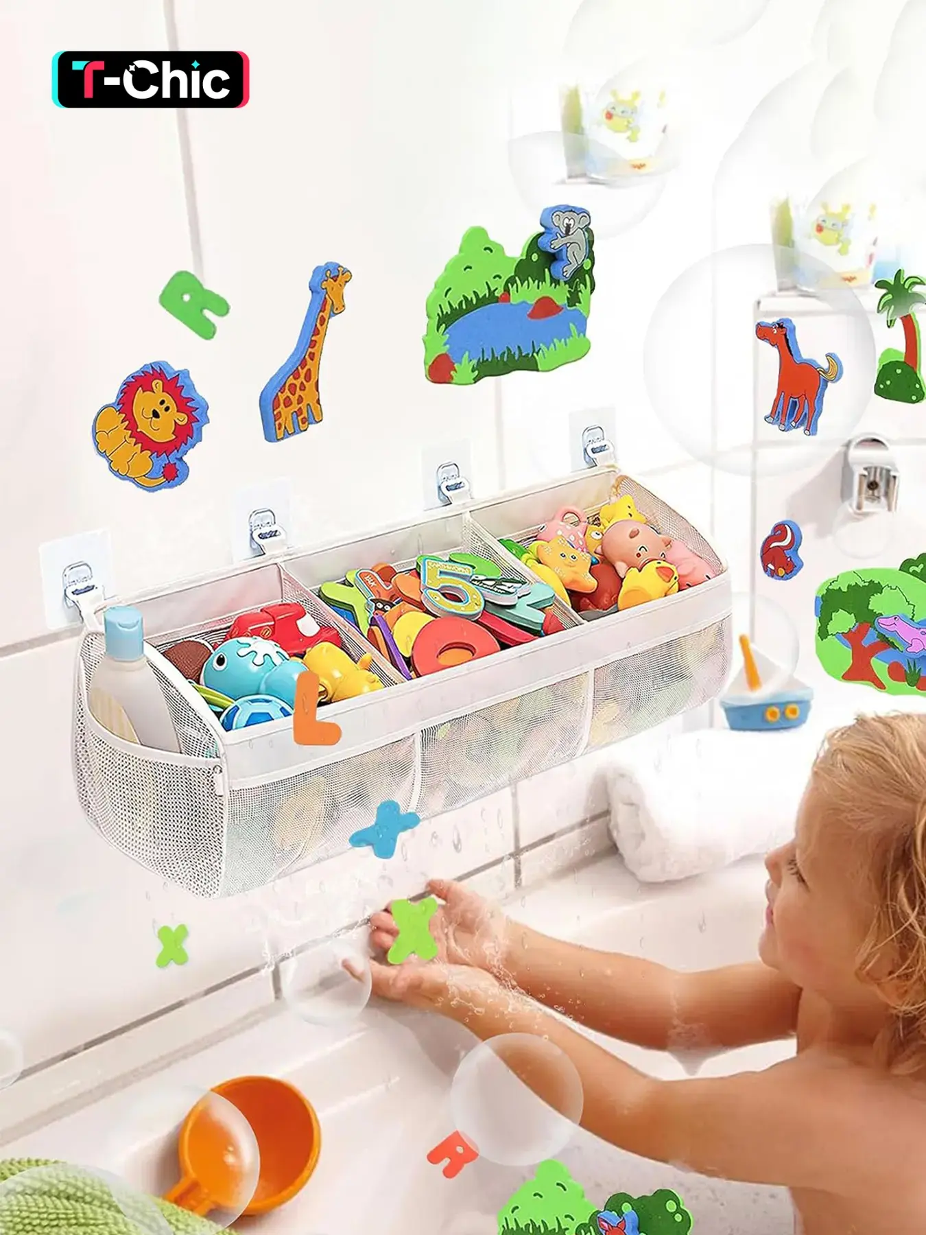 Mesh Bath Toy Storage Bag, Large Capacity Bath Toy Holder, Durable Bathroom Storage Bag, Easy To Hang and Dry, Suitable for Children's Toys and Bathroom Accessories, Toiletry Bags