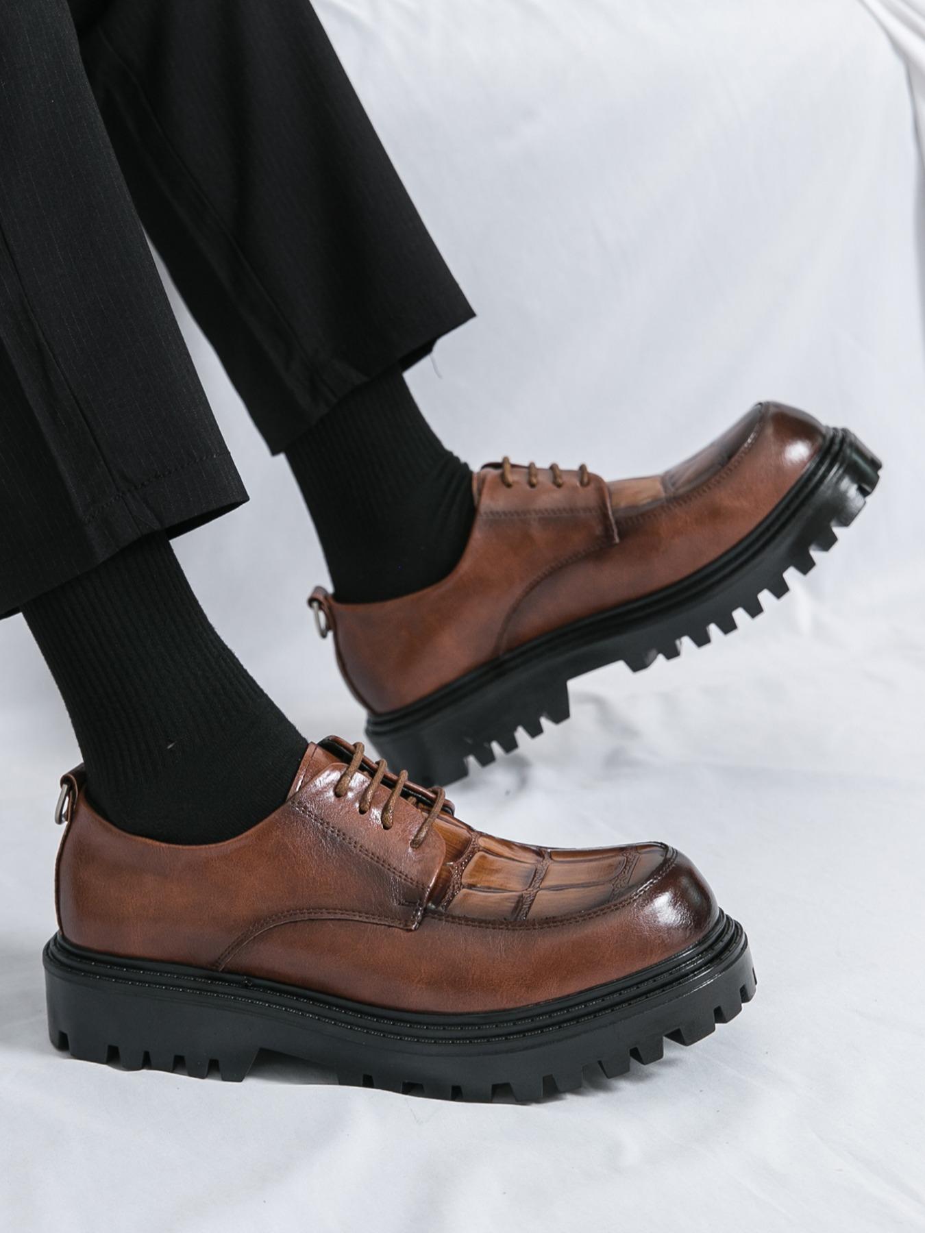 Men's Fashionable Plain Color Lace Up Dress Shoes, Casual Comfortable Thick Sole Oxford Shoes for Daily Wear, Fashion Shoes for Party, Daily Clothing Decor, Boy, Stackform Shoes