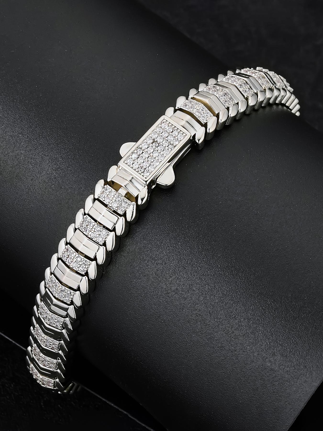 ICED CHICS 9mm Snake Bone Hip Hop Bracelet with Sparkling Synthetic Gemstones, Cubic Zirconia Bracelet, Rhinestone Bracelet, Unisex Luxury Jewelry Gift, Fashionable Accessory for All Occasions