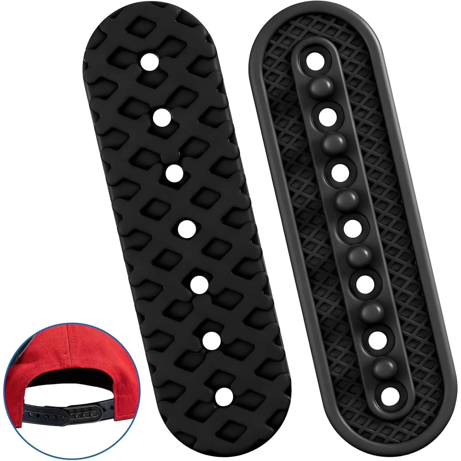 Men's 2-Pack Adjustable Silicone Snapback Hat Extenders - Snap Buckle Fastener, 7 Holes, Half-Size Adjustment for Baseball Cap Repairing & Replacement, Black