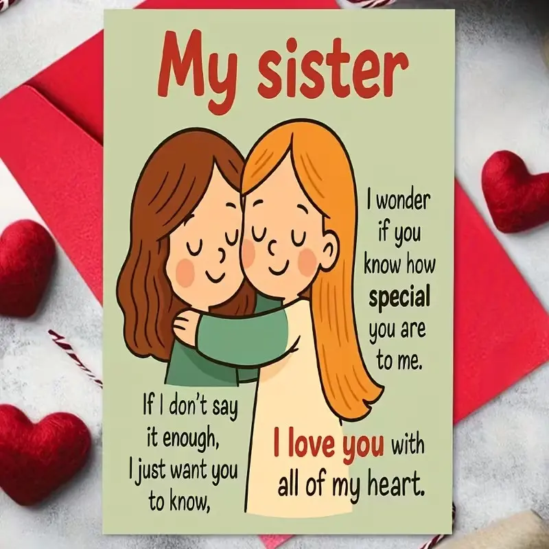 1 SET Sister Greeting Cards—Personalized Messages with Envelopes, perfect for birthdays and special occasions to express love and gratitude to your beloved sister, and as a keepsake of family moments. Christmas gift.