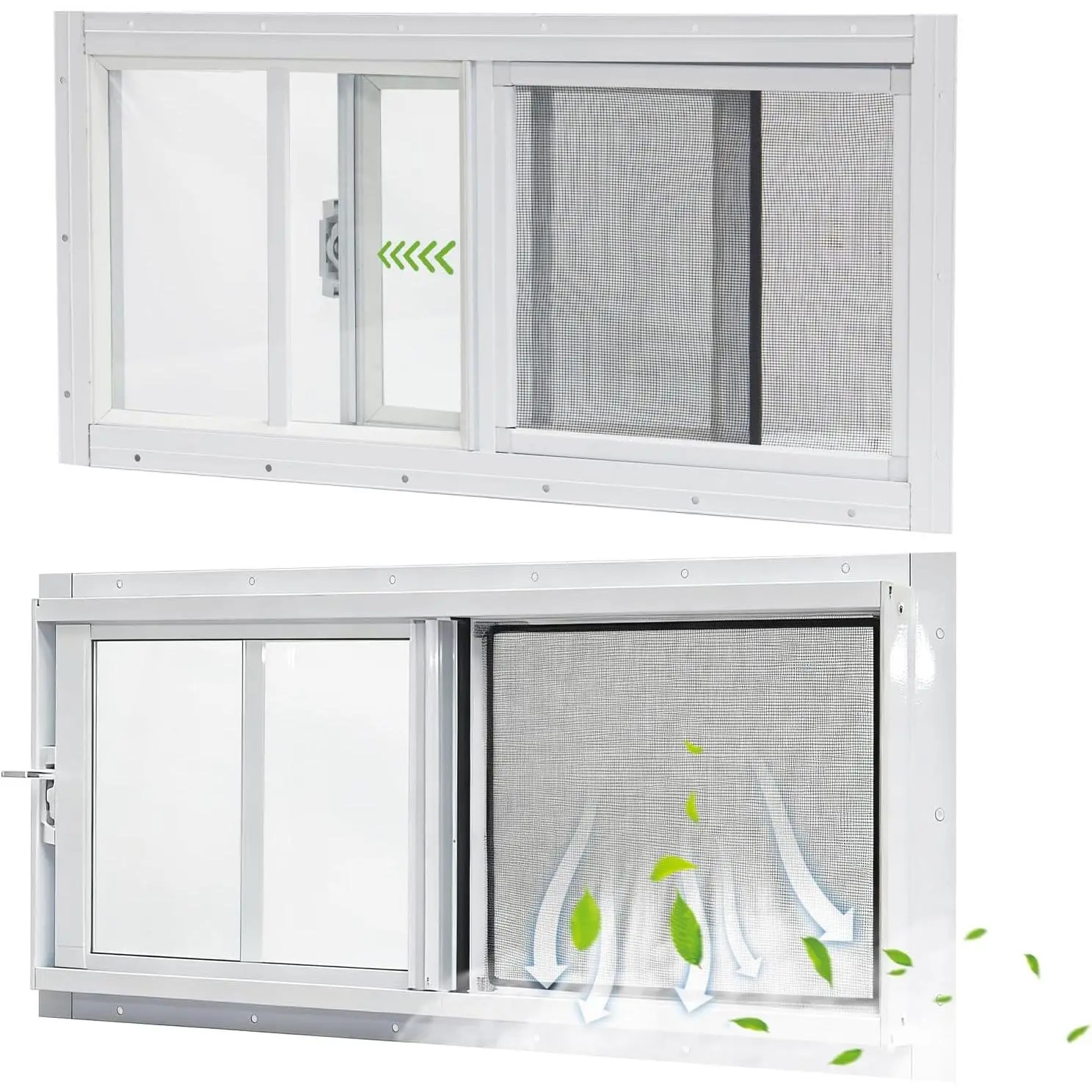 Shed Windows 2 Pack, 10"x23" Sliding Windows Transom Window with Tempered Glass and Removable Fiberglass Screen for Shed, Chicken Coop, Playhouse, Household, Garage, Barns (White)