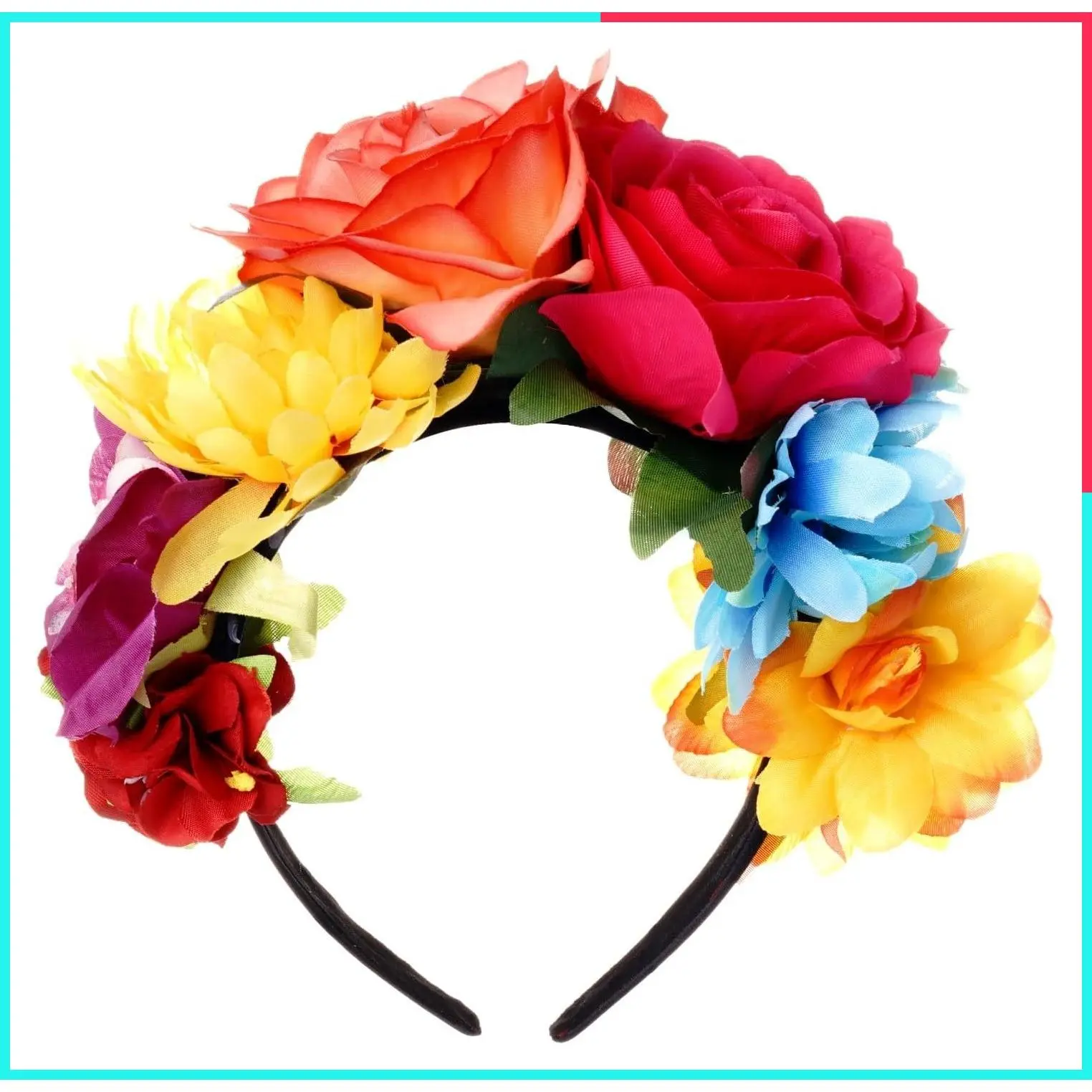 Mexican Rose Flower Crown Headband, Day of the Dead Floral Headpiece for Halloween Costume Party