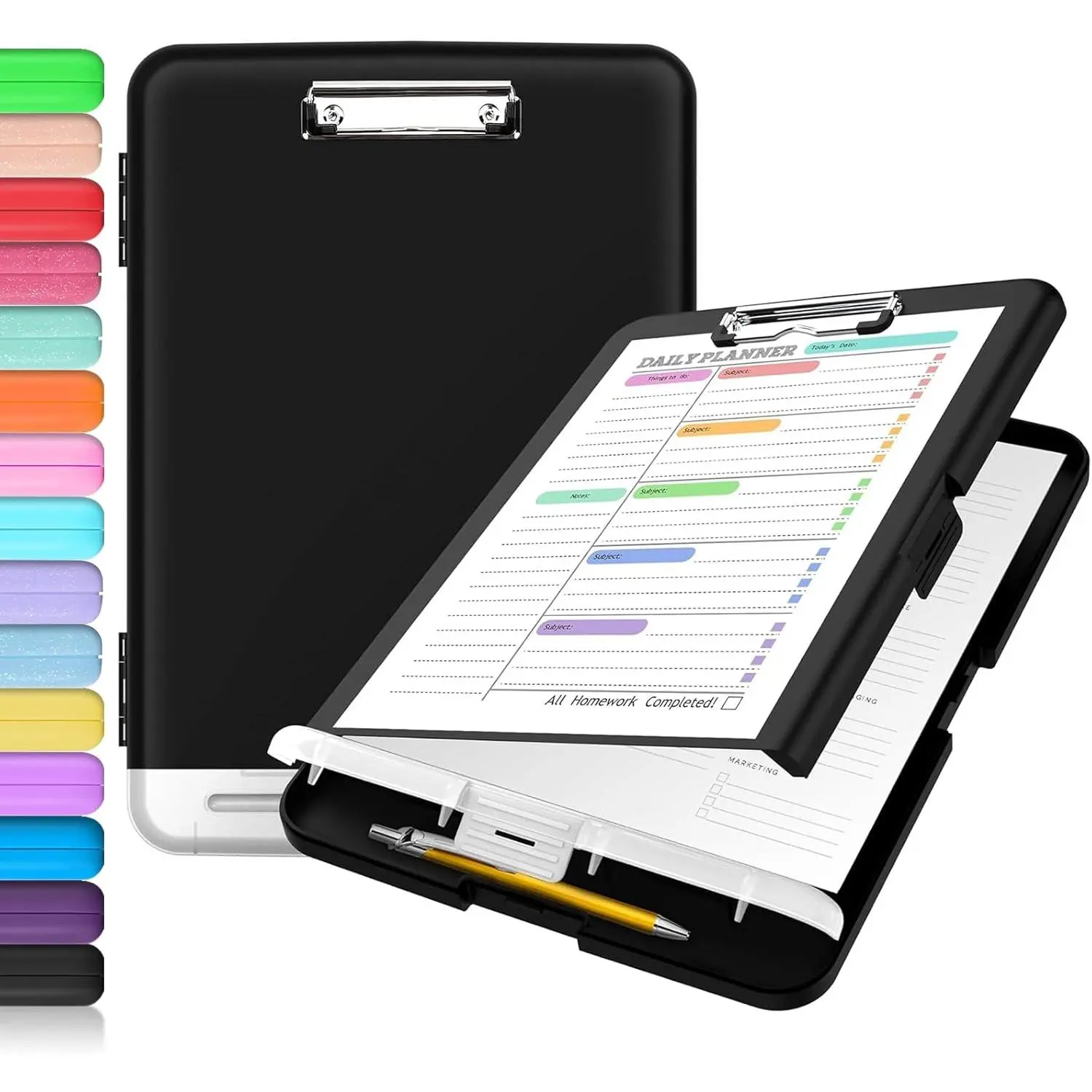 Clipboard with Storage, Clip Board 8.5 x 11 with Pen Holder, Plastic Organization Case Box for Letter Legal A4 Size Paper, Low Profile Clip, Nurses Teachers Must Haves, School & Office Supplies, High Quality, Wall Hanging