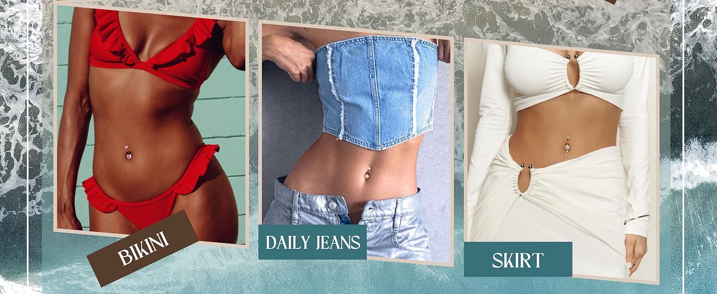 Trendy Summer 316L Surgical Steel Gold Dangle Belly Button Ring for Women Silver Dangly Belly Rings 14G Hypoallergenic Navel Belly Button Piercing Jewelry Bow Heart 10mm/12mm Barbell Length