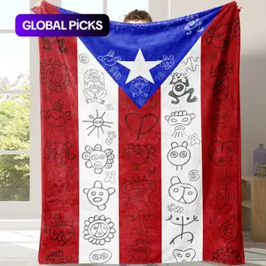 Puerto Rican Flag Flannel Blanket, Soft Warm Fleece Throw for Sofa, Bed, Travel and Office, Lightweight Comfortable Home Decor Gift