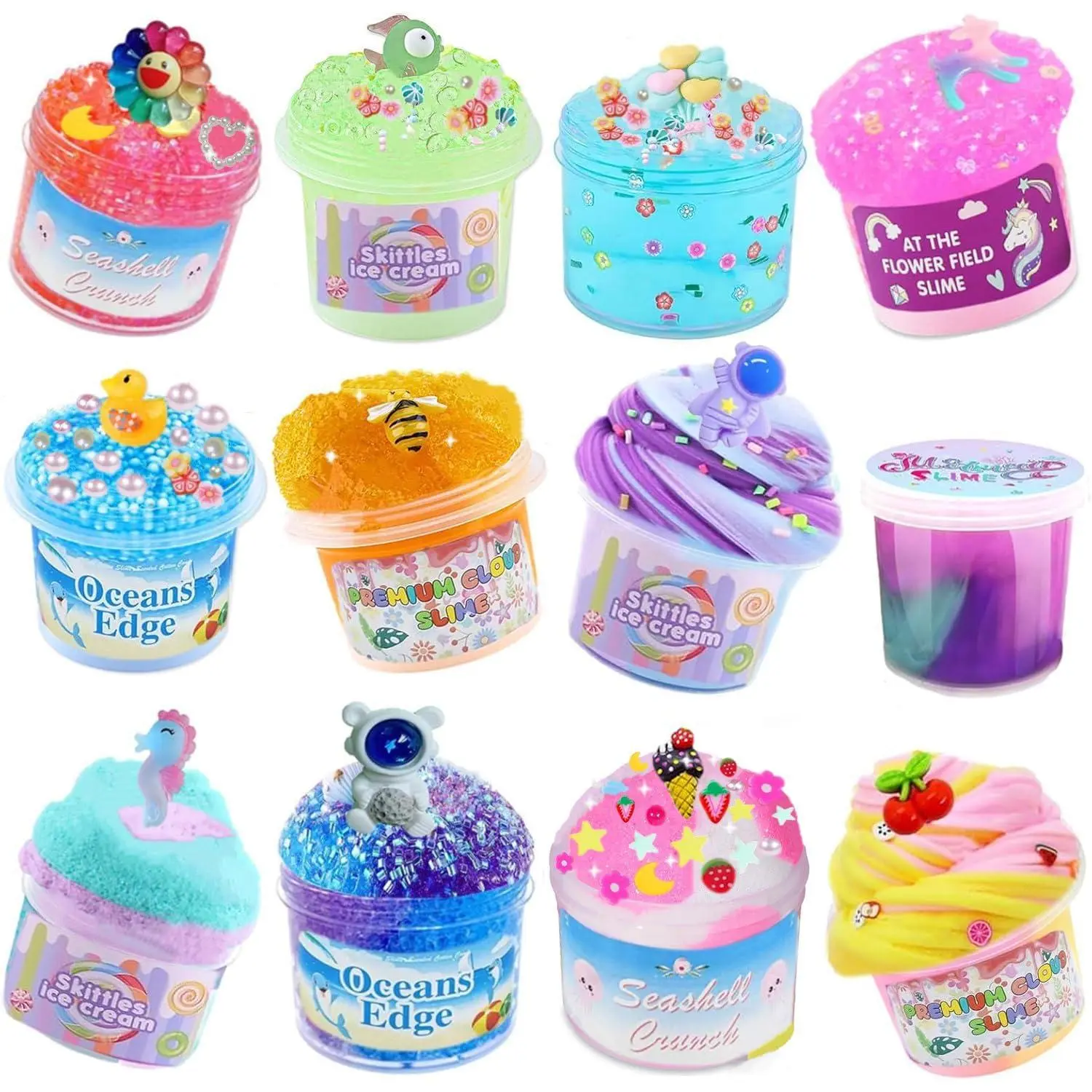 Crunchy Slime Set 12 Packed for Kids,Super Soft and Non-Sticky Stress Relief Clear Slime Toy,DIY Butter Slime Party Favor for Girls & Boys Party Favors Red Slime Totally 25OZ (Type 6)