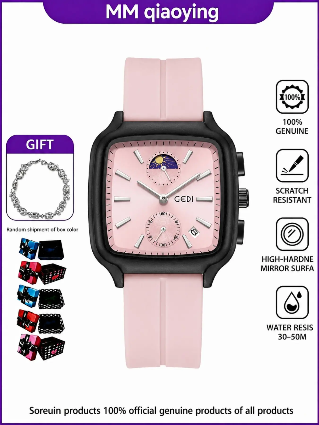 Women's Moon Phase Three-Hand Chronograph Watch, Case Dial, High-End Business Casual Trendy Wristwatch, Elegant Design