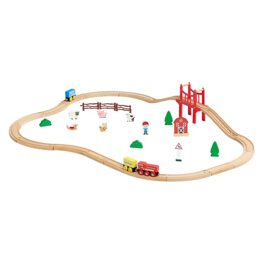 VEVOR Wooden Train Set, 39PCS, Wood Train Track with Magnetic Trains and Railway Accessories, Compatible with Major Brands, Small Town, Christmas Birthday Toy for Kids Toddlers Ages 3-8 Boys and Girls