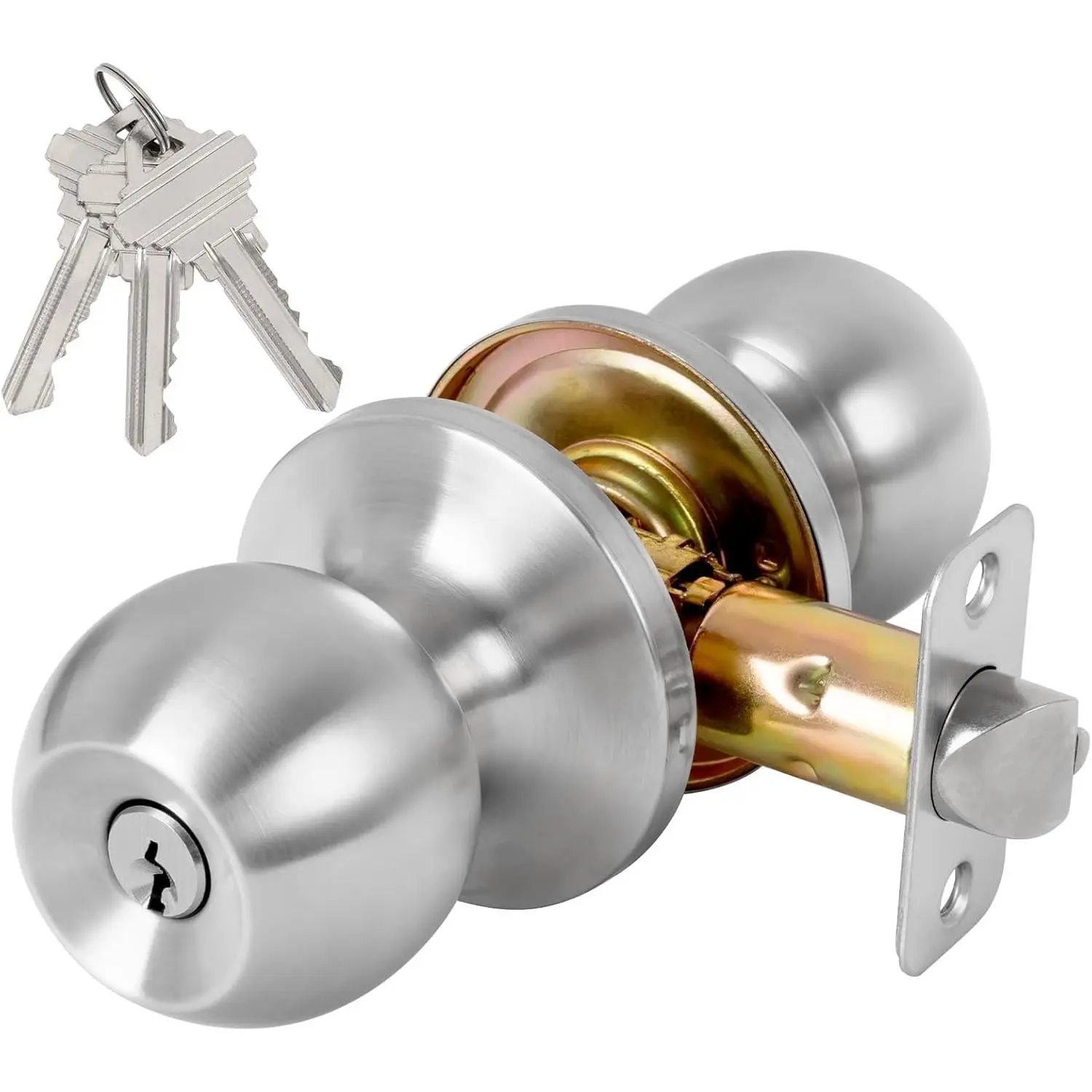 Keyed Entry Door Knob with Lock, Door Lock with Key, Satin Nickel