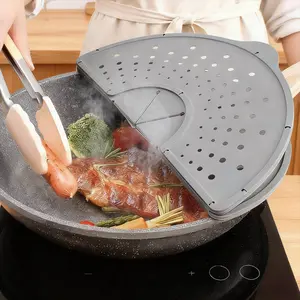 1pc Kitchen Heat-Resistant Silicone Splatter Cover, Foldable Hole Design, Cooking Accessory for Frying, Boiling, Food Preservation