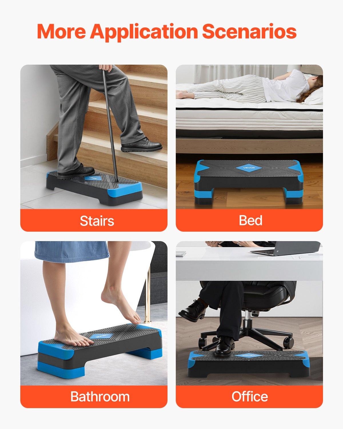 VEVOR Aerobic Exercise Step Platform, 28-Inch Workout Aerobic Stepper, Height Adjustable Fitness Training Step Deck Trainer with 4 Risers, Non-Slip Surface Bench for Home Gym Cardio Strength, Blue VEVOR Aerobic Exercise Step Platform, 28-Inch Workout Aerobic Stepper, Height Adjustable Fitness Training Step Deck Trainer with 4 Risers, Non-Slip Surface Bench for Home Gym Cardio Strength, Blue