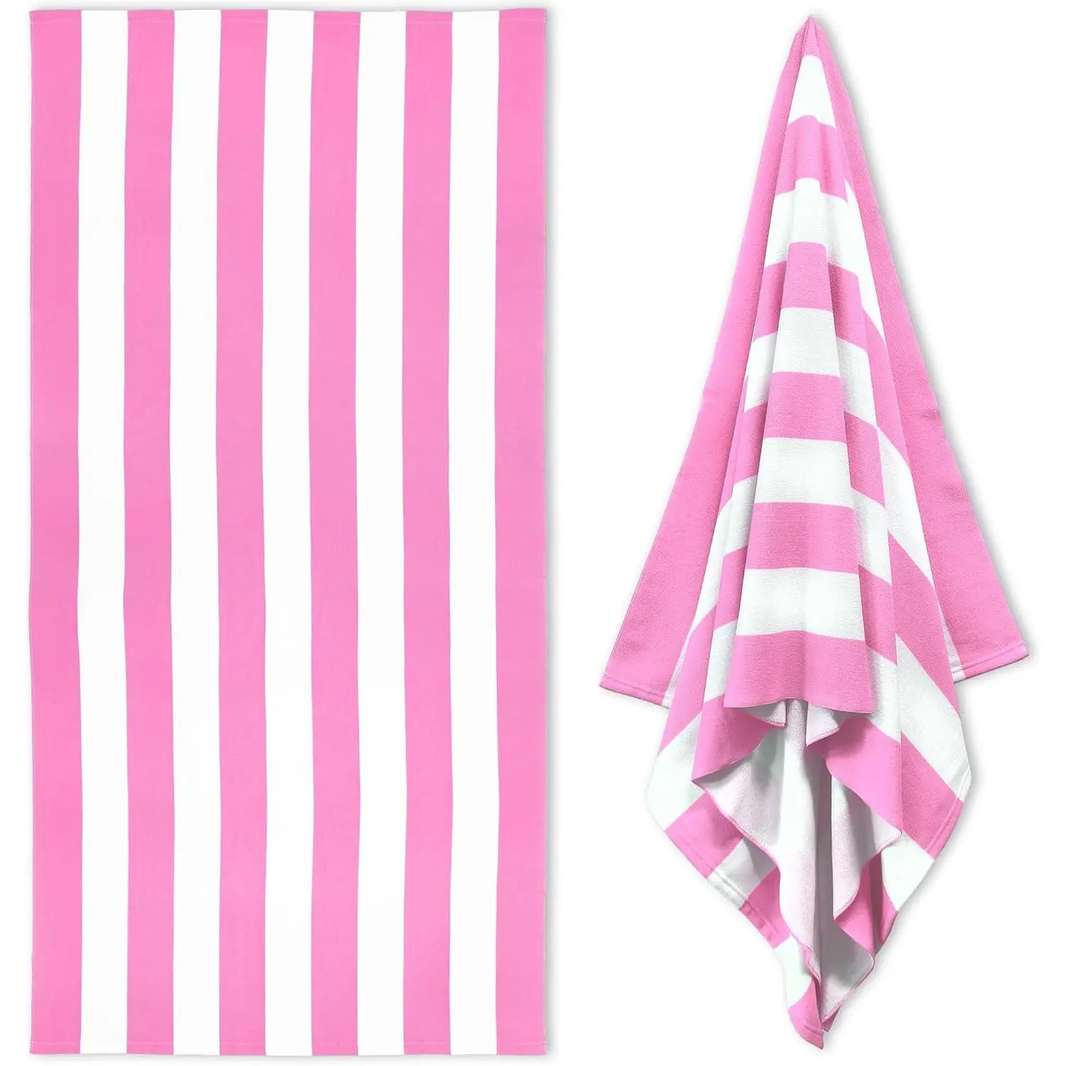 Large Beach Towel - 31 x 71 Inch Microfiber Pool Towel, Pink Striped Quick Dry Cabana Swim Towel
